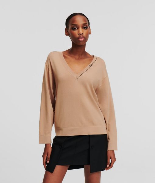 სურათი Karl Lagerfeld - LIGHT V-NECK KNIT SWEATER