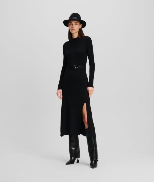 სურათი Karl Lagerfeld - LSLV BUCKLE BELT KNIT DRESS